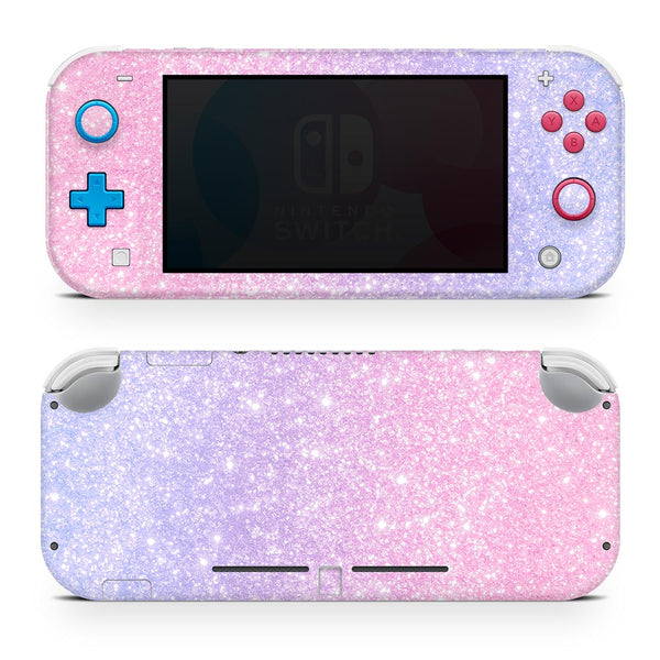 ZOOMHITSKINS Switch Lite Accessories, Compatible For Switch Lite Glitter Skin, Ombre Degrade Pink Pastel Blue Marble Agate Granit Summer, 3M Vinyl...
