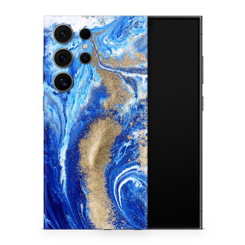 Blue Gold Marble Galaxy S24 Skin