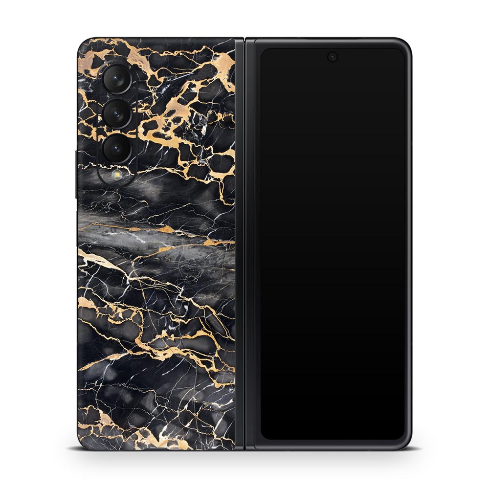 Slate Grey Gold Marble Galaxy Z Fold 3 Skin