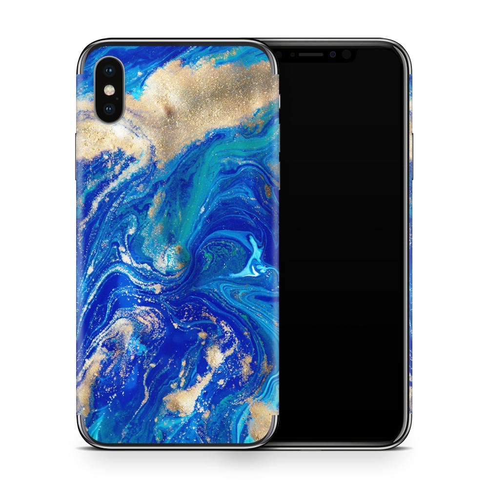 Blue Gold Marble iPhone X Skin