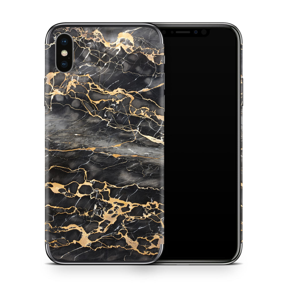 Slate Grey Gold Marble iPhone X Skin