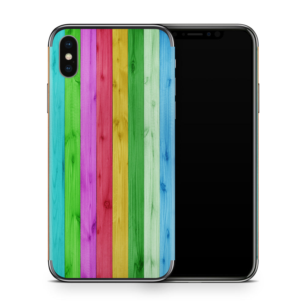 Rainbow Wood Panels iPhone X Skin