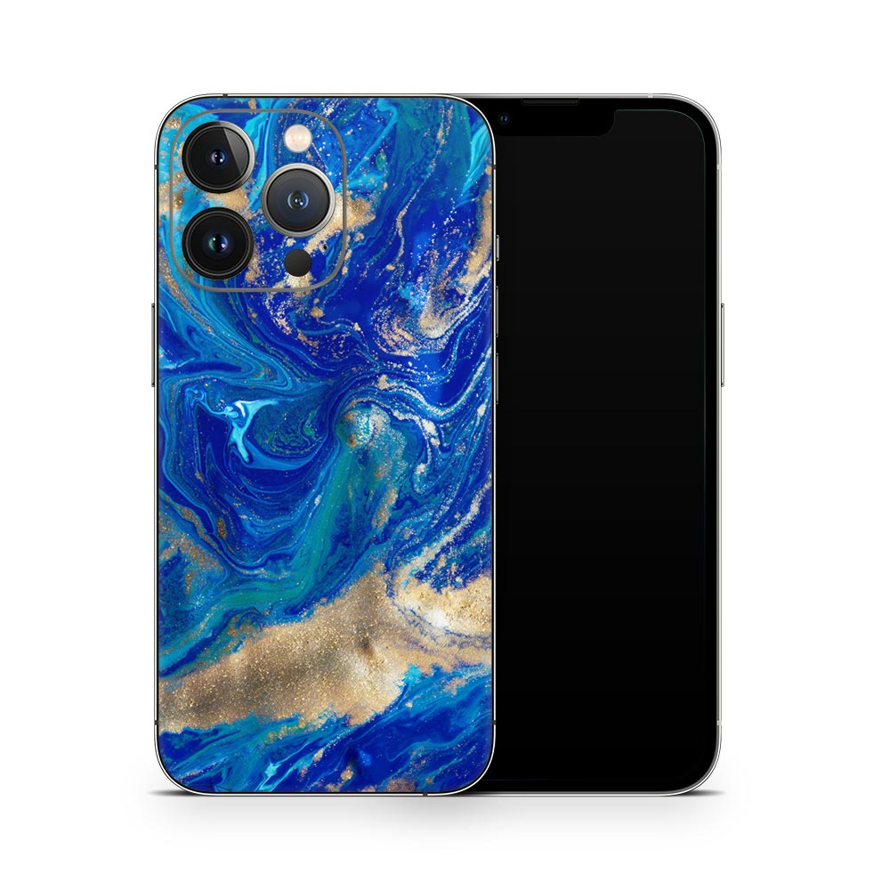 Blue Gold Marble iPhone 13 Skin