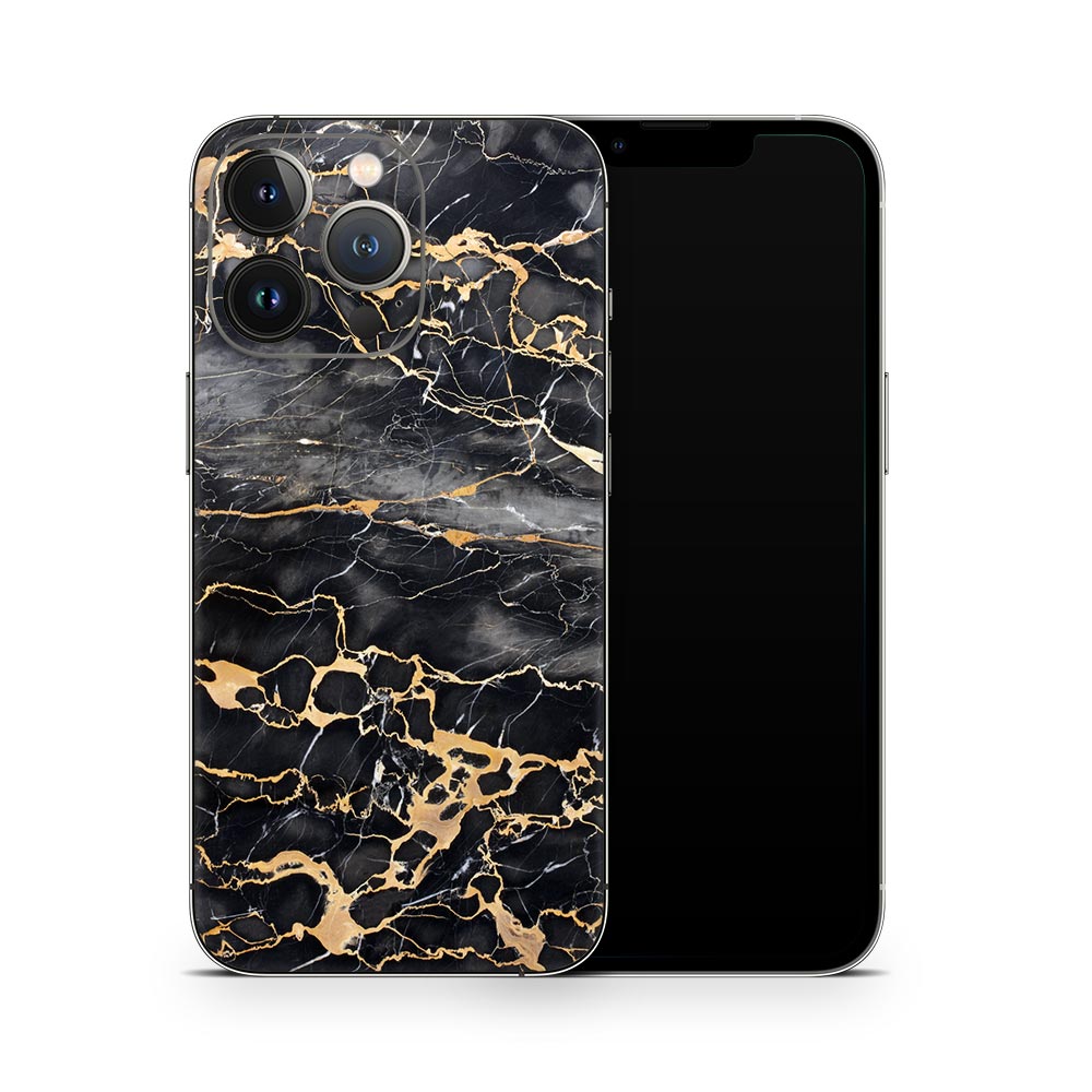 Slate Grey Gold Marble iPhone 13 Skin