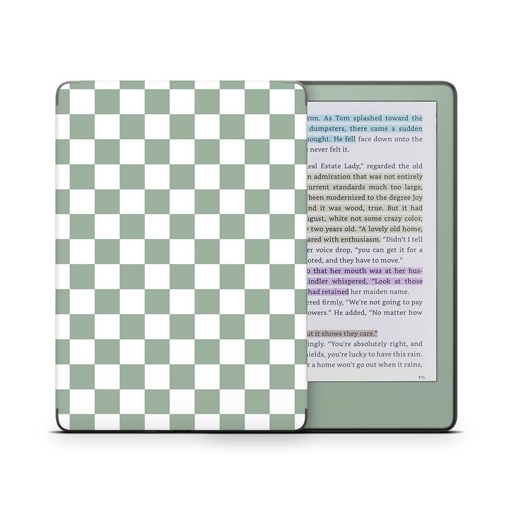 Sage Check Kindle Colorsoft Skin