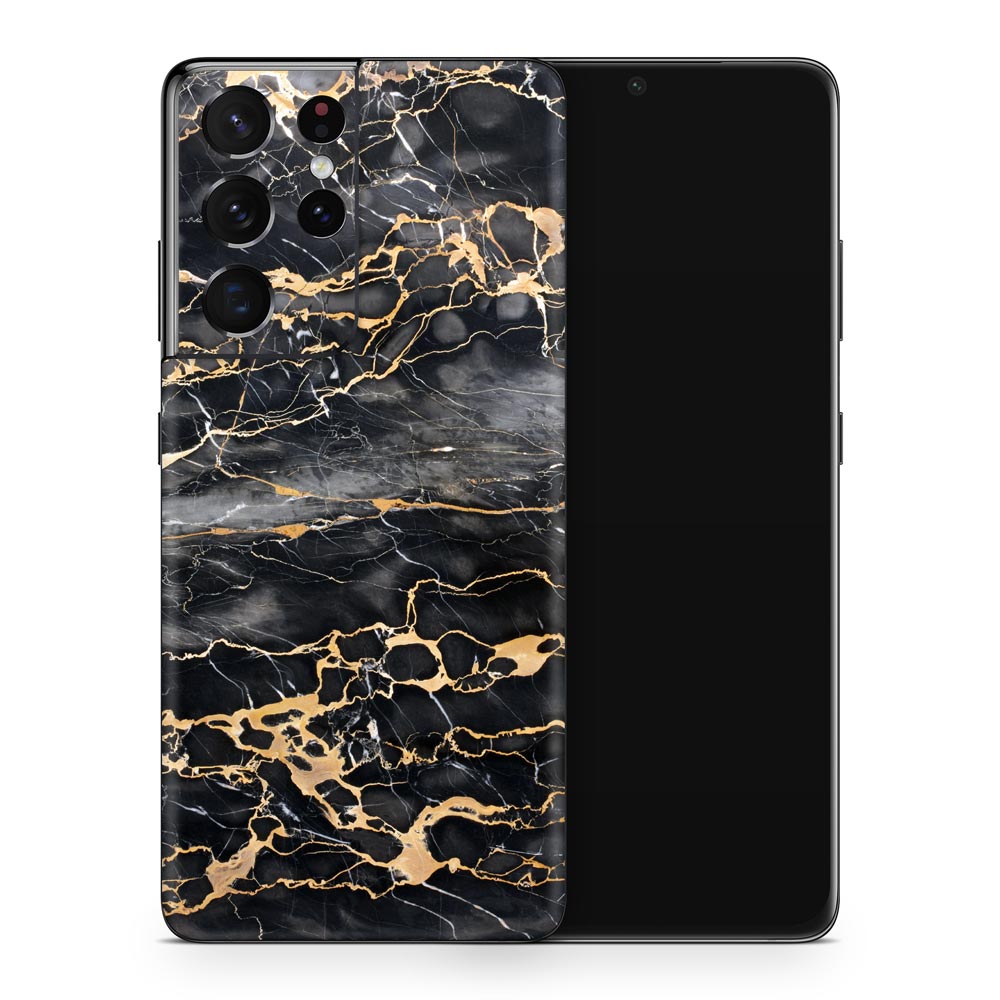 Slate Grey Gold Marble Galaxy S21 Skin