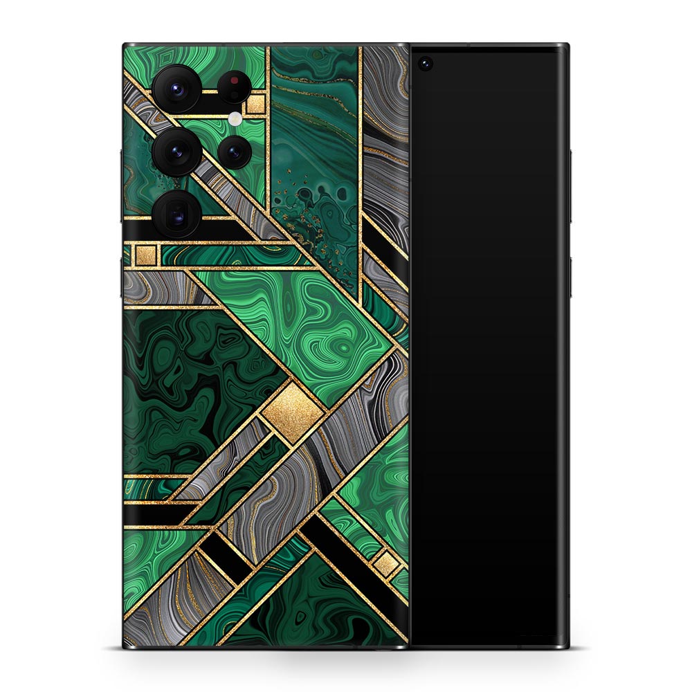 Green Art Deco Marble Galaxy S22 Skin