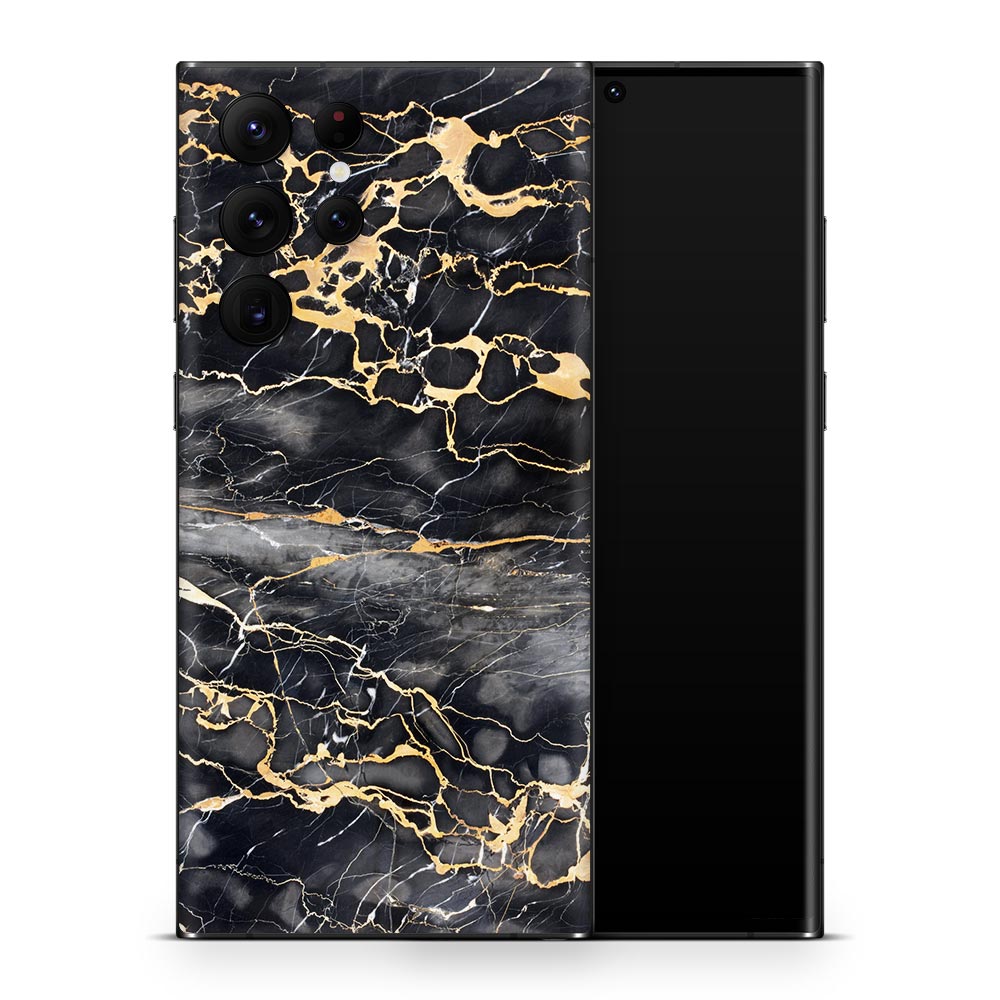 Slate Grey Gold Marble Galaxy S22 Skin