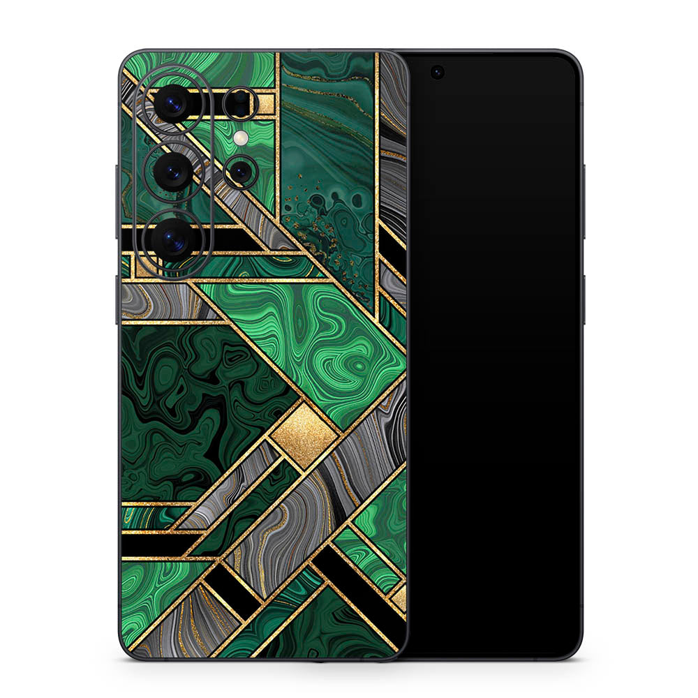 Green Art Deco Marble Galaxy S26 Skin