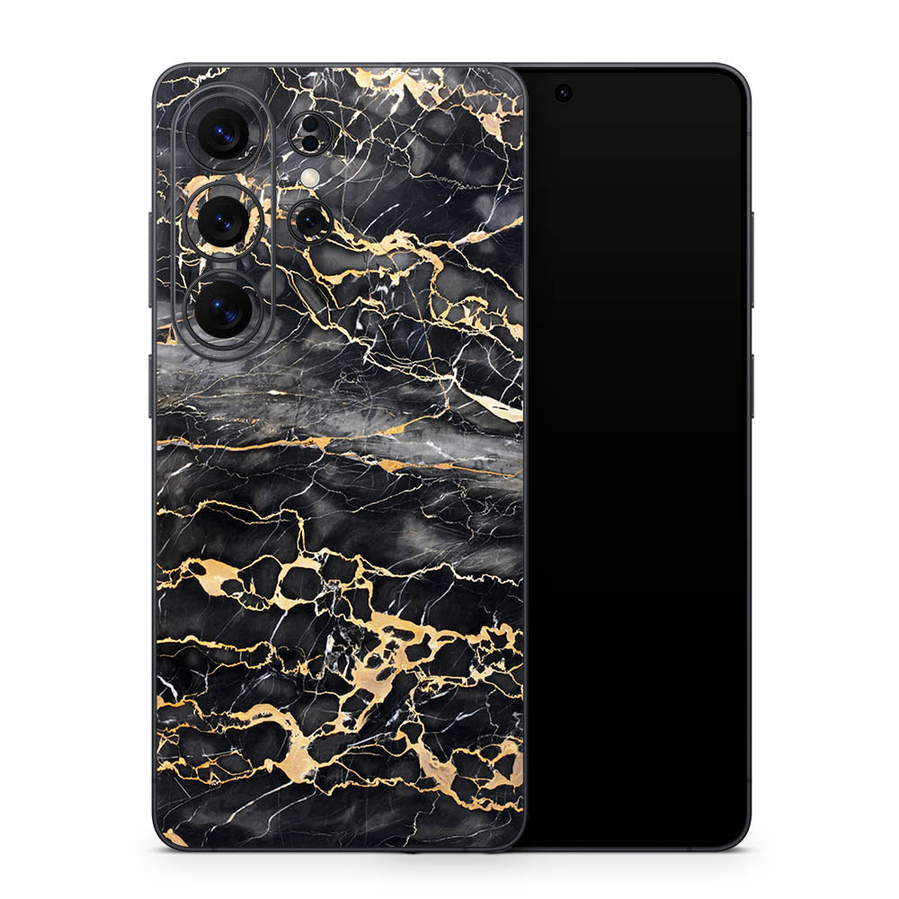 Slate Grey Gold Marble Galaxy S26 Skin