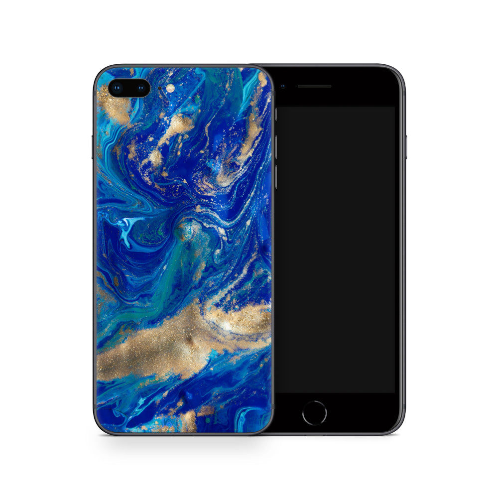 Liquid Colour Marble Blue &amp; Gold iPhone 7/8 Plus Skin