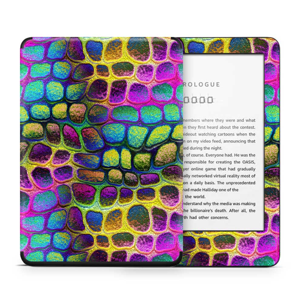 Fuzzy Rainbow Crocskin Kindle 10th Gen Skin