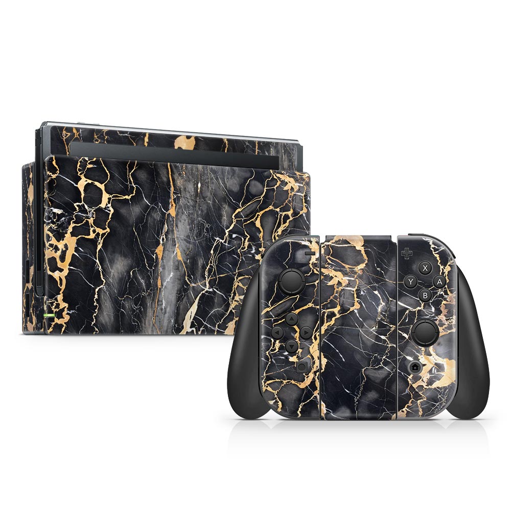 Slate Grey Gold Marble Nintendo Switch Skin