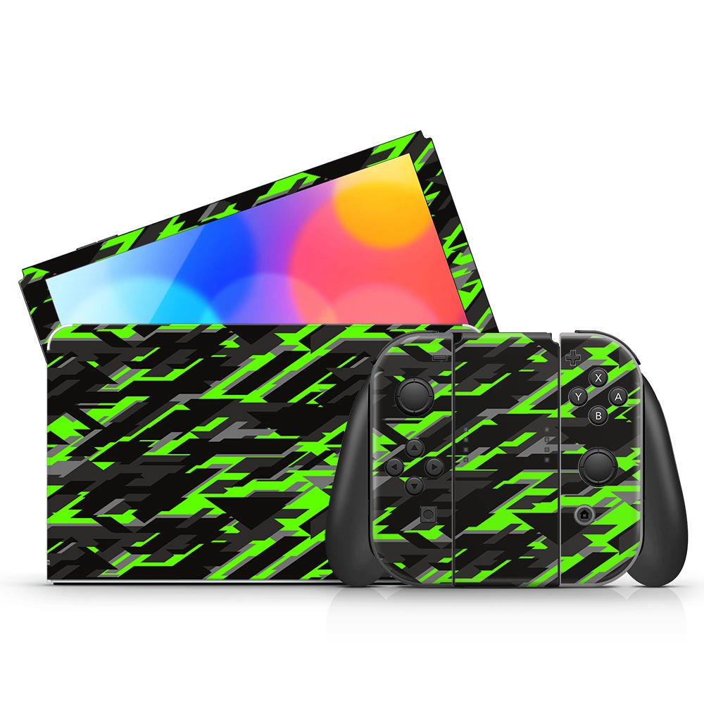 Green Geometric Camo Nintendo Switch Oled Skin