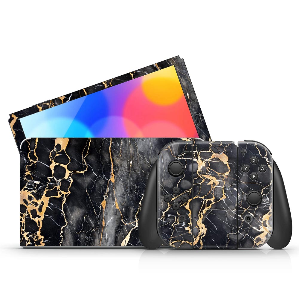 Slate Grey Gold Marble Nintendo Switch Oled Skin