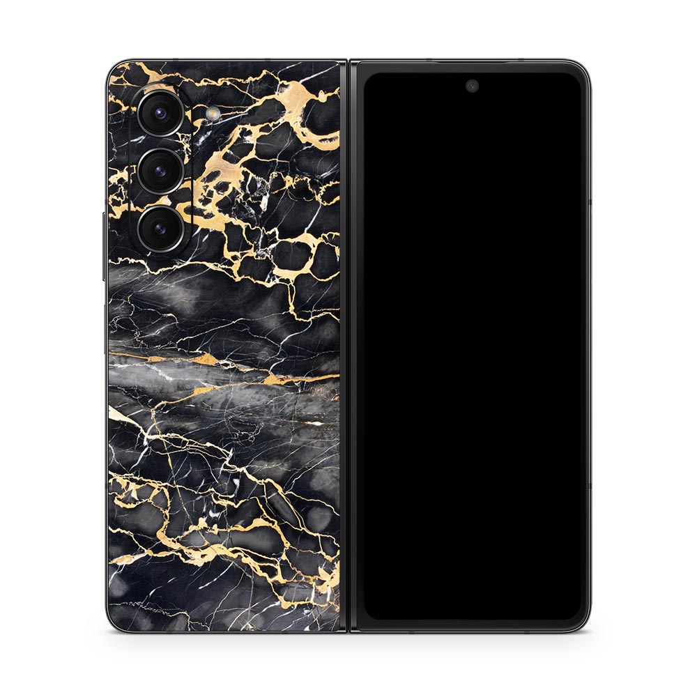 Slate Grey Gold Marble Galaxy Z Fold 5 Skin